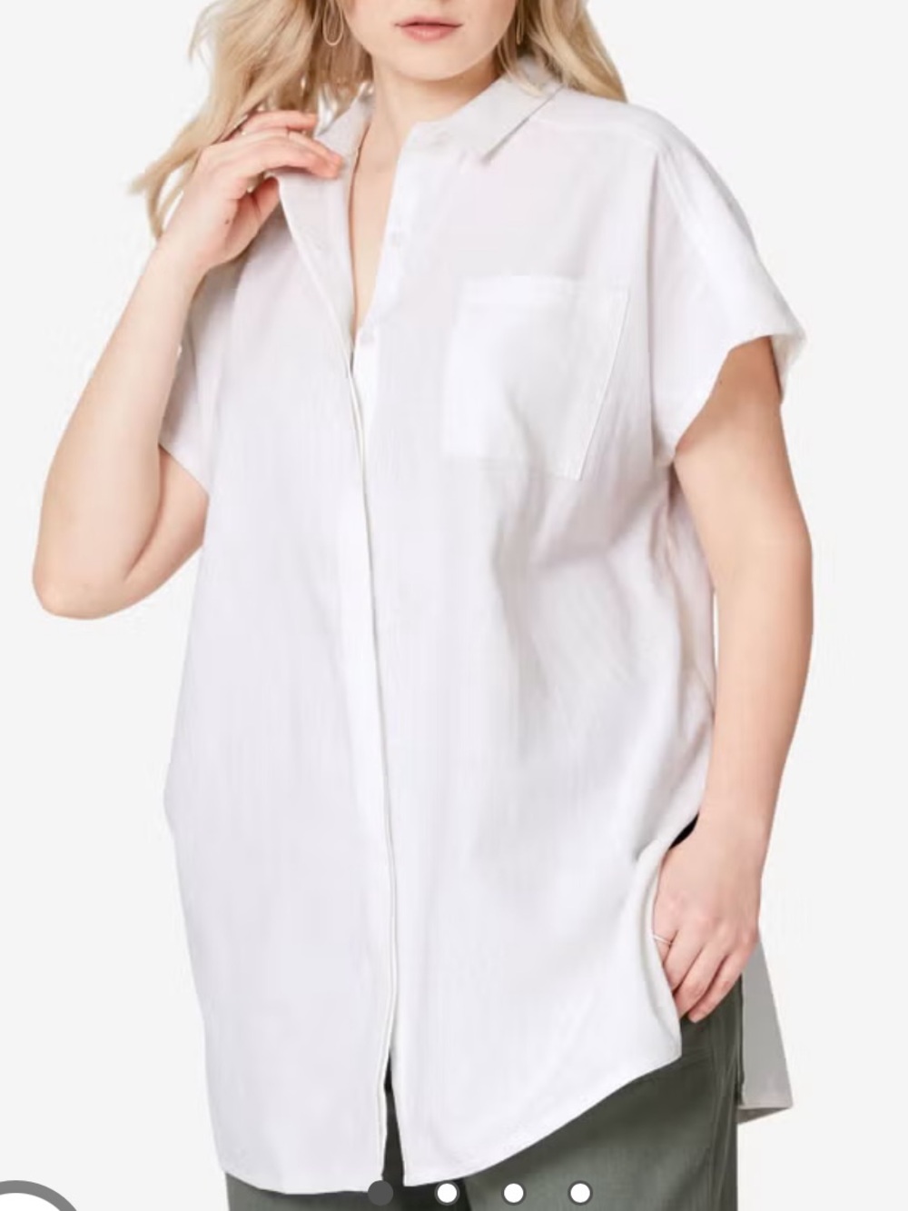 Cream linen short sleeve button down/tunic
